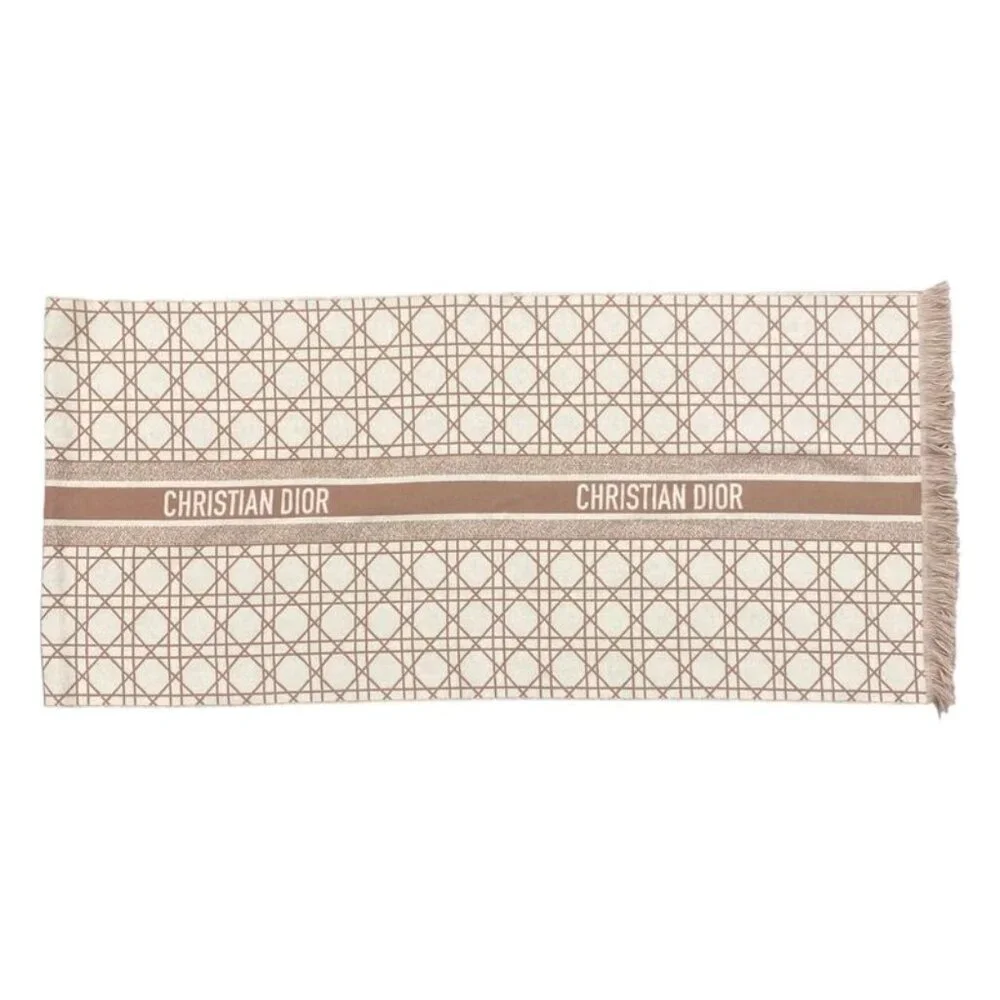 Christian Dior Scarf Cannage 31 Can205 I005 Logo Cashmere Wool Pink White